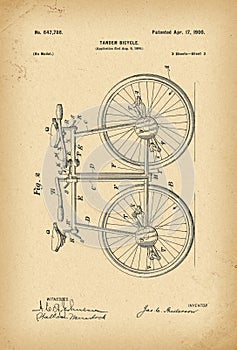 1900 Patent Velocipede Tandem Bicycle archival history invention photo