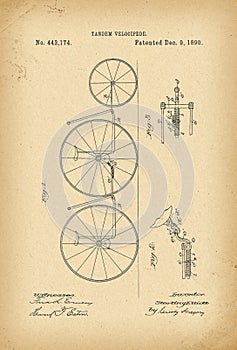 1890 Patent Velocipede Tandem Bicycle archival history invention