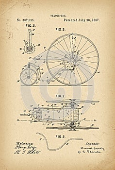 1887 Patent Velocipede Tricycle Bicycle archival history invention