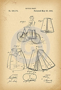 1895 Patent Velocipede victorian fashion style Bicycle history gothic apparel dress clothes costume skirt photo