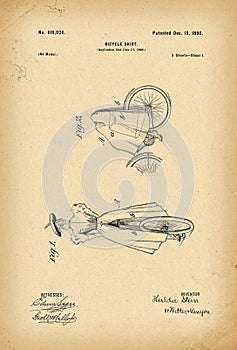 1896 Patent Velocipede victorian fashion style Bicycle history gothic apparel dress clothes costume skirt photo