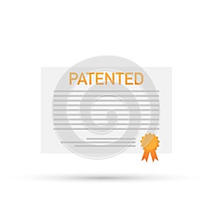 Patented document with approved stamp vector icon illustration