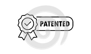 Patented icon. Patented product award icon. Registered intellectual property, patent license certificate submission. Vector on
