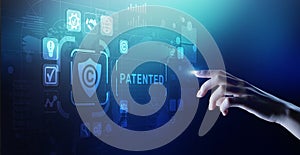 Patented Patent Copyright Law Business technology concept. photo