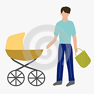 Paternity leave. Father with a pram.