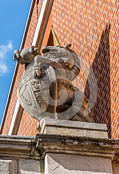 Paternoster Square Gate Detail of British Royal Coat of Arms Unicorn Statue in The City