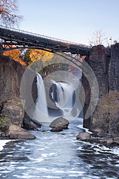 Paterson, NJ / United States - Nov. 9, 2019: Vertical image of The Great Falls of the Passaic River