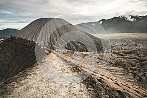 Path on active Bromo volcano`s rim