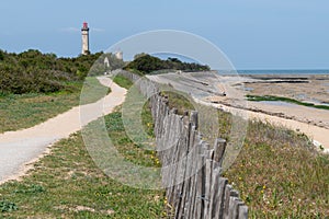 Path alley view of Baleines lighthouse in Ile de Re France