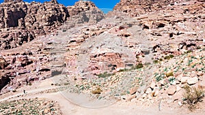 Path along ancient caves in Petra town