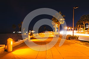 Path along the beach at night in Clearwater Beach, Florida.