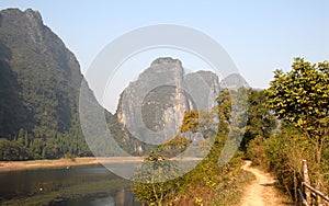 A path alongside the Li River between Guilin and Yangshuo in Guangxi Province, China