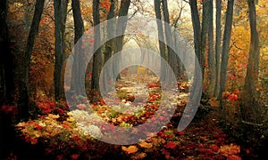 A path through the autumn forest, landscape, digital illustration