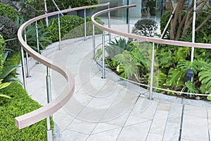 Path and bannister in modern garden