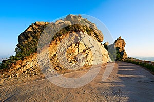 The path and boulder moorstone sunset