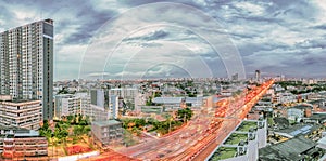 The path of capital`s prosperity, Bangkok`s residential landscape Panorama view