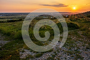 Path in Carphatian Mountains at sunset
