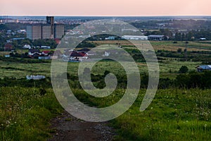 Path in Carphatian Mountains at sunset