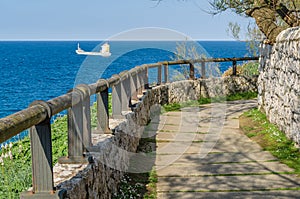 Path on the coastline of the Cantabrian Sea in Santander, Spain