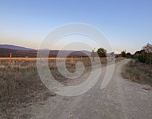 Path in the countryside, where the pilgrims walk in the Camino de Santiago Way of Saint James. Spain.