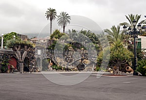 Path in a courtyard with palm trees