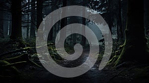 Path in a dark and scary forest