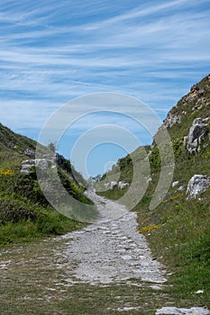 Path through the disused Tout Quarry on the Isle of Portland, Dorset