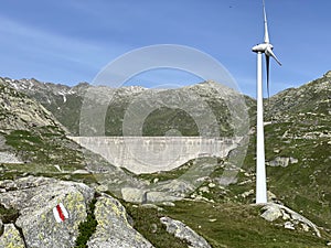 The Path of Energy der Pfad der Energie in the Gotthard wind farm or Windpark St. Gotthard and in the alpine mountainous