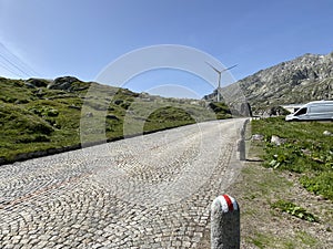 The Path of Energy der Pfad der Energie in the Gotthard wind farm or Windpark St. Gotthard and in the alpine mountainous