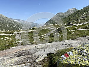 The Path of Energy der Pfad der Energie in the Gotthard wind farm or Windpark St. Gotthard and in the alpine mountainous