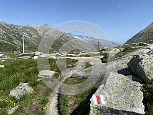 The Path of Energy der Pfad der Energie in the Gotthard wind farm or Windpark St. Gotthard and in the alpine mountainous