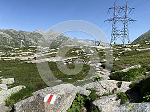 The Path of Energy der Pfad der Energie in the Gotthard wind farm or Windpark St. Gotthard and in the alpine mountainous