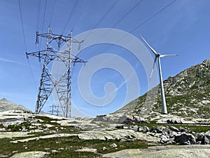 The Path of Energy der Pfad der Energie in the Gotthard wind farm or Windpark St. Gotthard and in the alpine mountainous