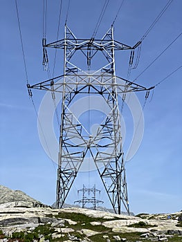 The Path of Energy der Pfad der Energie in the Gotthard wind farm or Windpark St. Gotthard and in the alpine mountainous