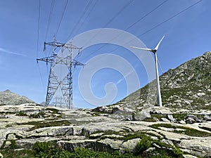 The Path of Energy der Pfad der Energie in the Gotthard wind farm or Windpark St. Gotthard and in the alpine mountainous