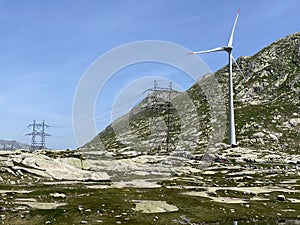 The Path of Energy der Pfad der Energie in the Gotthard wind farm or Windpark St. Gotthard and in the alpine mountainous