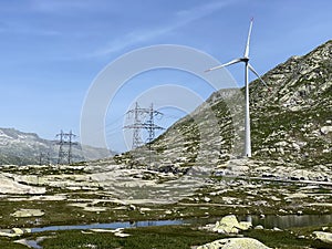 The Path of Energy der Pfad der Energie in the Gotthard wind farm or Windpark St. Gotthard and in the alpine mountainous