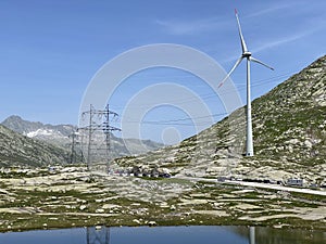 The Path of Energy der Pfad der Energie in the Gotthard wind farm or Windpark St. Gotthard and in the alpine mountainous