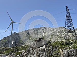 The Path of Energy der Pfad der Energie in the Gotthard wind farm or Windpark St. Gotthard and in the alpine mountainous