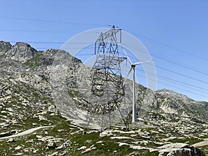 The Path of Energy der Pfad der Energie in the Gotthard wind farm or Windpark St. Gotthard and in the alpine mountainous