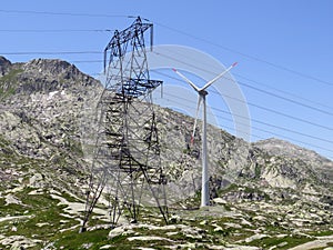 The Path of Energy der Pfad der Energie in the Gotthard wind farm or Windpark St. Gotthard and in the alpine mountainous