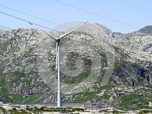 The Path of Energy der Pfad der Energie in the Gotthard wind farm or Windpark St. Gotthard and in the alpine mountainous