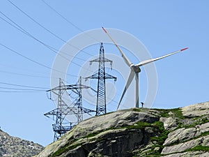 The Path of Energy der Pfad der Energie in the Gotthard wind farm or Windpark St. Gotthard and in the alpine mountainous