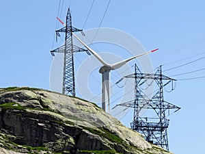 The Path of Energy der Pfad der Energie in the Gotthard wind farm or Windpark St. Gotthard and in the alpine mountainous