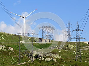 The Path of Energy der Pfad der Energie in the Gotthard wind farm or Windpark St. Gotthard and in the alpine mountainous