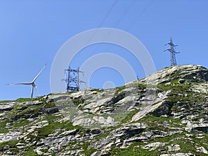 The Path of Energy der Pfad der Energie in the Gotthard wind farm or Windpark St. Gotthard and in the alpine mountainous area