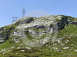 The Path of Energy der Pfad der Energie in the Gotthard wind farm or Windpark St. Gotthard and in the alpine mountainous area