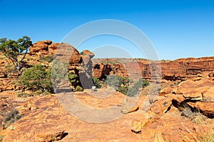 A path and explanation desks on the edge of Kings Canyon in Red Center, Australia