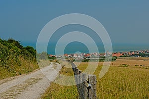 Path through the fields on the cliffs of the French Opal North Sea coast