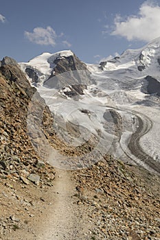 Path in the high alps of Diavolezza, Engadin, Switzerland